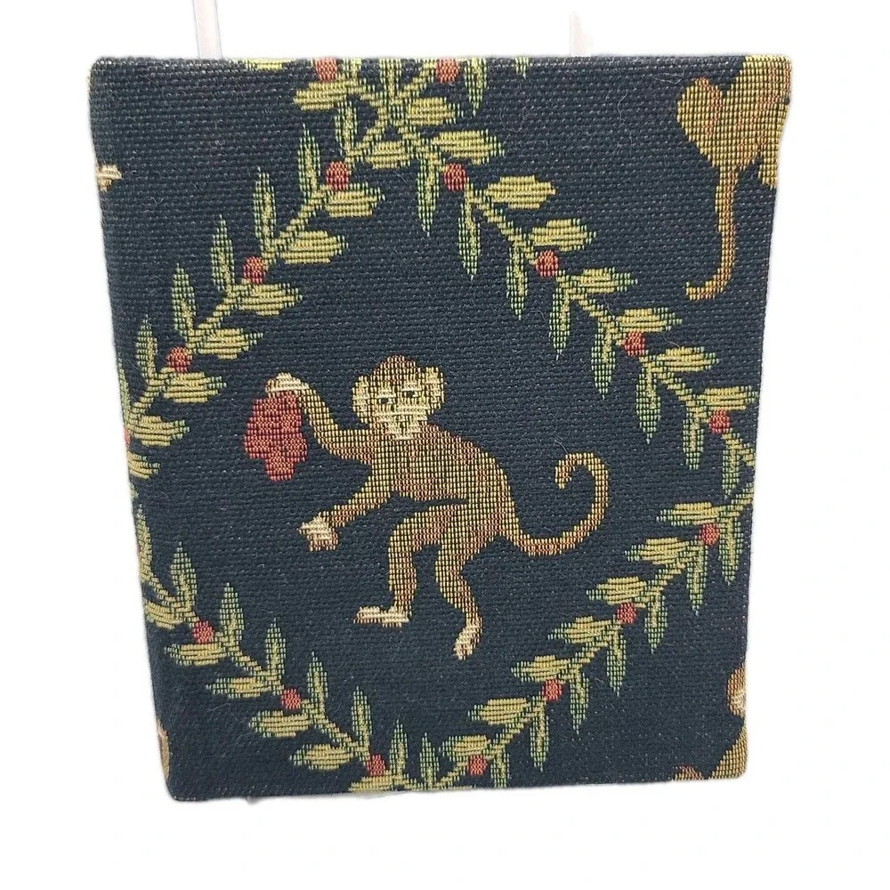 Helene Batoff Interiors Notebook Binder black Fabric Monkey tapestry Vintage NEW
